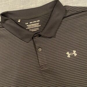 Under Armour Mens 4XL Performance Polo Shirt Black Striped Loose Fit Golf Top